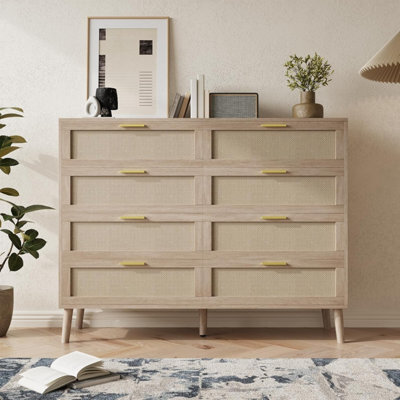 London Boutique 8 Drawer Rattan Chest Of Drawers, Natural Dresser Storage Cabinet, Wooden Sideboard For Bedroom Living Room - image 1