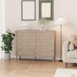 London Boutique 8 Drawer Rattan Chest Of Drawers, Natural Dresser Storage Cabinet, Wooden Sideboard For Bedroom Living Room - thumbnail 7