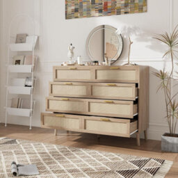 London Boutique 8 Drawer Rattan Chest Of Drawers, Natural Dresser Storage Cabinet, Wooden Sideboard For Bedroom Living Room - thumbnail 3