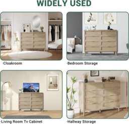 London Boutique 8 Drawer Rattan Chest Of Drawers, Natural Dresser Storage Cabinet, Wooden Sideboard For Bedroom Living Room - thumbnail 5
