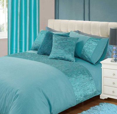 Intimates Elegant Pleated Duvet Cover & Pillowcase Set, Luxury Home Bedding, Modern Stylish Bed Set, Easy-Care, Machine Washable - Duck Egg