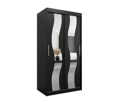 Arte Seville Sliding Door Wardrobe With Mirrored Doors And Spacious Shelves In Black (H)2000mm (W)1000mm (D)620mm - image 1
