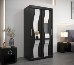 Arte Seville Sliding Door Wardrobe With Mirrored Doors And Spacious Shelves In Black (H)2000mm (W)1000mm (D)620mm - thumbnail 2
