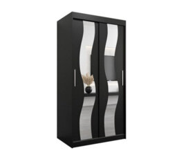 Arte Seville Sliding Door Wardrobe With Mirrored Doors And Spacious Shelves In Black (H)2000mm (W)1000mm (D)620mm - thumbnail 1