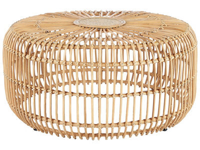 Beliani Boho Rattan Round Coffee Table 85 Cm Handmade, Iron Frame, Beige, Indoor And Sheltered Outdoor Use - image 1