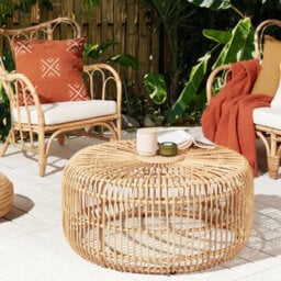 Beliani Boho Rattan Round Coffee Table 85 Cm Handmade, Iron Frame, Beige, Indoor And Sheltered Outdoor Use - thumbnail 2