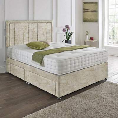Dining Tables Cairo Matching Headboard Divan Set, 2 Drawer On Same Side With Sprung 1500 Comfort Mattress - Crushed Champagne - King - image 1