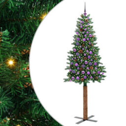 Vidaxl Slim Christmas Tree Green 210 Cm Pvc And Solid Pine Wood - thumbnail 2