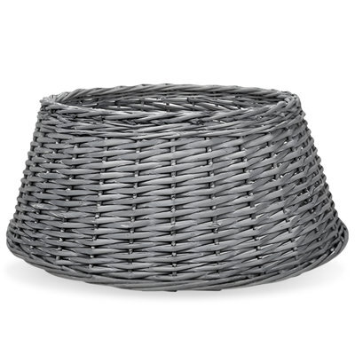 Natural Wicker Christmas Tree Skirt Grey Small 40X58X26Cm Decorative Base Cover For Artificial Or Real Trees Rustic Finish - D58 - image 1