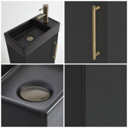 Homestylestore 400mm Black Grey Floorstanding Bathroom Vanity Unit Black Basin And Aged Gold T Bar Handle - thumbnail 2