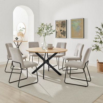 Furniturebox Uk Novara 120Cm Oak Effect Dining Table & 6 Halle Taupe Fabric Chairs - image 1