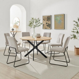 Furniturebox Uk Novara 120Cm Oak Effect Dining Table & 6 Halle Taupe Fabric Chairs - thumbnail 1