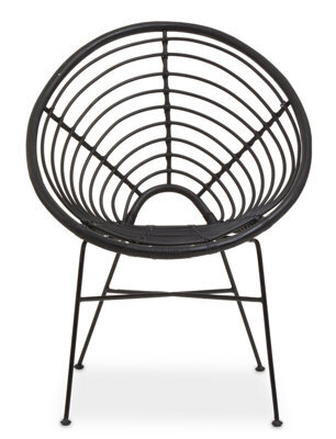 Orsina Natural Rattan Black Round Chair With Black Metal Legs, Rattan Dining Chair, Robust Rattan Lounge Chair - image 1