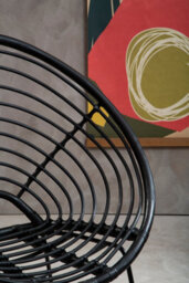 Orsina Natural Rattan Black Round Chair With Black Metal Legs, Rattan Dining Chair, Robust Rattan Lounge Chair - thumbnail 3