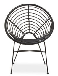 Orsina Natural Rattan Black Round Chair With Black Metal Legs, Rattan Dining Chair, Robust Rattan Lounge Chair - thumbnail 1