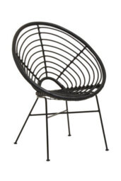 Orsina Natural Rattan Black Round Chair With Black Metal Legs, Rattan Dining Chair, Robust Rattan Lounge Chair - thumbnail 5