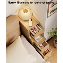 Yqjjgl Narrow Natural Solid Wood Nightstand With Drawers Slim Bedside Table Sofa Side Cabinet 20X40X60Cm For Small Space - thumbnail 4