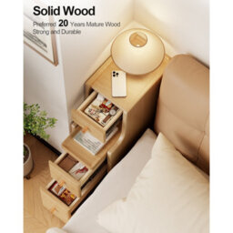 Yqjjgl Narrow Natural Solid Wood Nightstand With Drawers Slim Bedside Table Sofa Side Cabinet 20X40X60Cm For Small Space - thumbnail 7