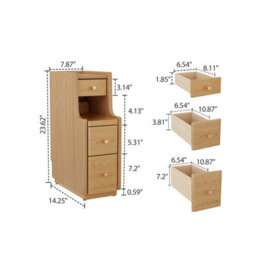 Yqjjgl Narrow Natural Solid Wood Nightstand With Drawers Slim Bedside Table Sofa Side Cabinet 20X40X60Cm For Small Space - thumbnail 2