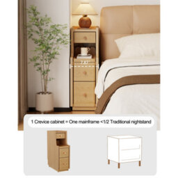 Yqjjgl Narrow Natural Solid Wood Nightstand With Drawers Slim Bedside Table Sofa Side Cabinet 20X40X60Cm For Small Space - thumbnail 6