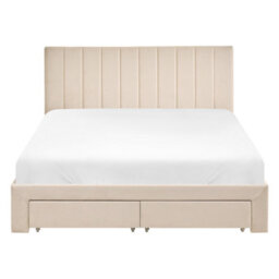Beliani Bed With Storage Drawers Velvet Lonzac 140 X 200 Cm (Eu Double) Beige - thumbnail 7