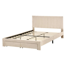 Beliani Bed With Storage Drawers Velvet Lonzac 140 X 200 Cm (Eu Double) Beige - thumbnail 6