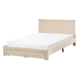 Beliani Bed With Storage Drawers Velvet Lonzac 140 X 200 Cm (Eu Double) Beige - thumbnail 5