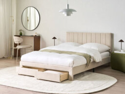 Beliani Bed With Storage Drawers Velvet Lonzac 140 X 200 Cm (Eu Double) Beige - thumbnail 2