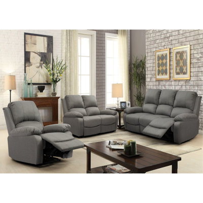 Comfy Living Reclining Fabric Sofa Set In Light Grey - 3 Piece, 2 Piece, Armchair - image 1