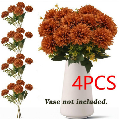 Amorly 4 Pcs Artificial Chrysanthemum Bouquets,5 Heads Brown Faux Ball Mum Flowers,fake Floral Stems For Fall Wedding Home Vase Decor - image 1