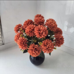 Amorly 4 Pcs Artificial Chrysanthemum Bouquets,5 Heads Brown Faux Ball Mum Flowers,fake Floral Stems For Fall Wedding Home Vase Decor - thumbnail 3