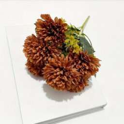 Amorly 4 Pcs Artificial Chrysanthemum Bouquets,5 Heads Brown Faux Ball Mum Flowers,fake Floral Stems For Fall Wedding Home Vase Decor - thumbnail 2