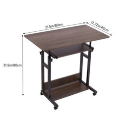 Walnut Adjustable Height Mobile Computer Laptop Desk Overbed Table On Wheels - thumbnail 2
