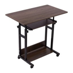 Walnut Adjustable Height Mobile Computer Laptop Desk Overbed Table On Wheels - thumbnail 4