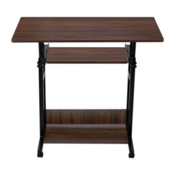 Walnut Adjustable Height Mobile Computer Laptop Desk Overbed Table On Wheels - thumbnail 5