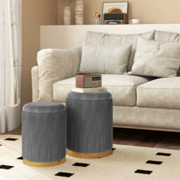 2 Pcs Velvet Round Footstools Nesting Storage Ottoman - thumbnail 6