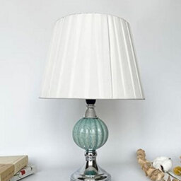 Biznest Soft Turquoise Ceramic & Metal Base And Soft White Fabric Shade For A Modern Table Lamp 50 Cm (Spiral Globe T058)
