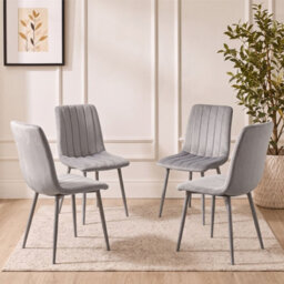 Oira Homes Grey Velvet Dining Chairs Set Of 4 Modern 4 Grey Kursi Chair Set Dining Room Furniture - thumbnail 2