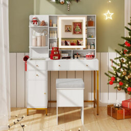 Costway Makeup Vanity Desk With Lighted Mirror Dressing Table & Stool Set - thumbnail 4