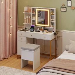 Costway Makeup Vanity Desk With Lighted Mirror Dressing Table & Stool Set