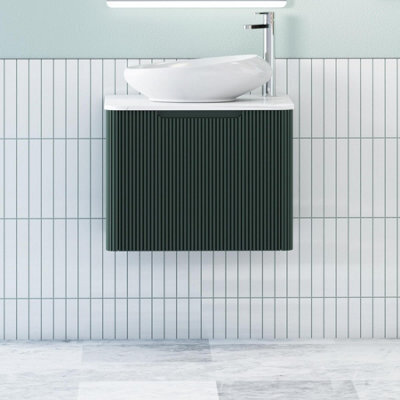 Royal Bathrooms Avenza 600mm Deep Moss Green Wall Hung Bathroom Countertop Vanity Unit 1 Drawer With Nova Basin - image 1