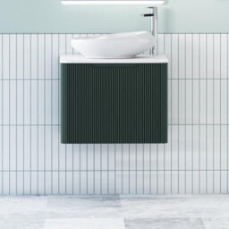 Royal Bathrooms Avenza 600mm Deep Moss Green Wall Hung Bathroom Countertop Vanity Unit 1 Drawer With Nova Basin - thumbnail 1