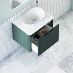 Royal Bathrooms Avenza 600mm Deep Moss Green Wall Hung Bathroom Countertop Vanity Unit 1 Drawer With Nova Basin - thumbnail 5