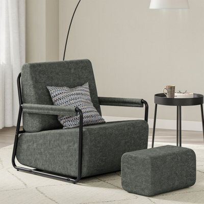 Sobuy Armchair With Footstool 29.1X26.4X30.7 Inch Load Capacity 143 Kg Fst99-Dg - Dark Gray - image 1