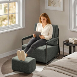 Sobuy Armchair With Footstool 29.1X26.4X30.7 Inch Load Capacity 143 Kg Fst99-Dg - Dark Gray - thumbnail 8