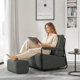 Sobuy Armchair With Footstool 29.1X26.4X30.7 Inch Load Capacity 143 Kg Fst99-Dg - Dark Gray - thumbnail 7