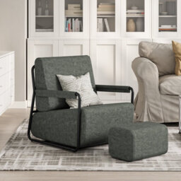 Sobuy Armchair With Footstool 29.1X26.4X30.7 Inch Load Capacity 143 Kg Fst99-Dg - Dark Gray - thumbnail 2