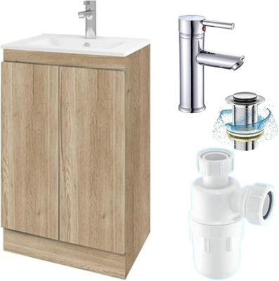 Belofay 500mm Bathroom Vanity Unit With Basin, White Ceramic Bathroom Sink With Trap And Waste, No Tap Included(Denvor Woodgrains) - image 1