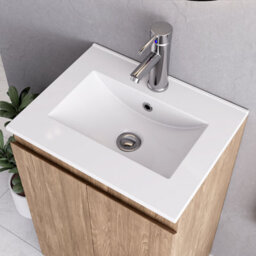 Belofay 500mm Bathroom Vanity Unit With Basin, White Ceramic Bathroom Sink With Trap And Waste, No Tap Included(Denvor Woodgrains) - thumbnail 4