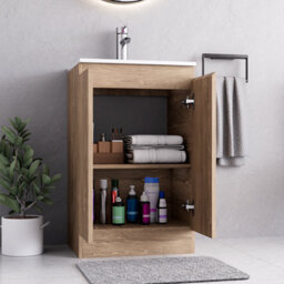 Belofay 500mm Bathroom Vanity Unit With Basin, White Ceramic Bathroom Sink With Trap And Waste, No Tap Included(Denvor Woodgrains) - thumbnail 3